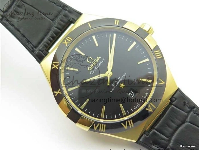0318 HighQuality Constellation 131.33.41.21.03.001 YG TW Best Edition Black Dial On Gummy Strap A 7871